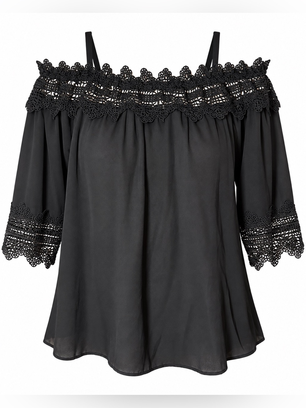 A. Byer Black Off Shoulder Lace Blouse Top Size L